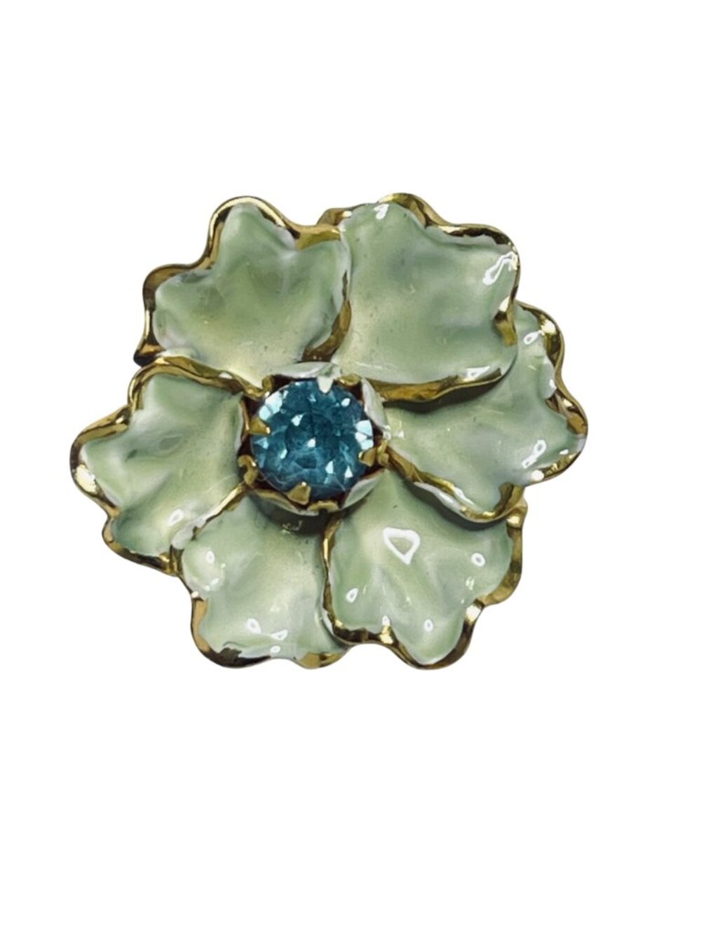 Gold Tone, Blue Rhinestone And Green Enamel Flower Clip On Earrings (6080) - Picture 3 of 6